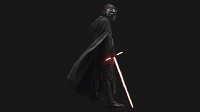 Kylo Ren with Crossguard Lightsaber and Iconic Helmet on Dark Background image