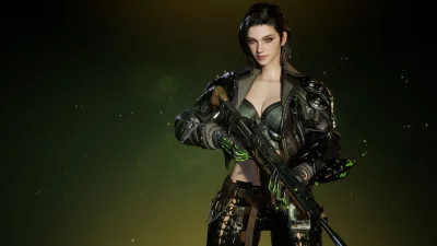 Cinematic Portrait of Cyberpunk Woman Warrior Holding Rifle in Dark Sci-Fi Setting image