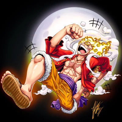 Dynamic Monkey D. Luffy Gear 5 Nika Transformation with Glowing Full Moon Background image