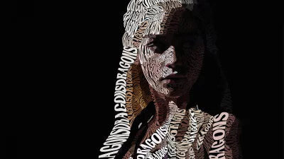 Creative Typography Portrait: Mysterious Woman's Face from 'DRAGONS' Word Art image