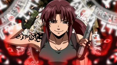 Fierce Anime Warrior Woman with Pistol and Grenade, Tribal Tattoo Art image