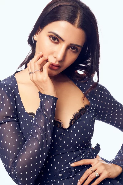 Samantha Ruth Prabhu Elegant Pose in Polka Dot Dress Indian Actress Glamorous Look image