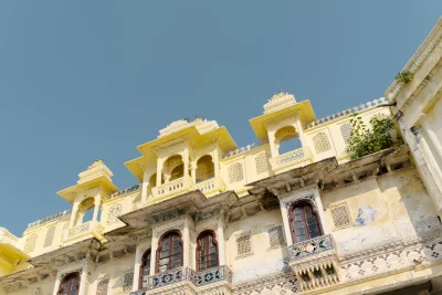 Traditional Indian Palace Architecture with Ornate Balconies and Intricate Details image