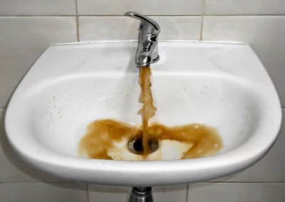 Rusty Tap Water Contaminating a White Bathroom Sink image