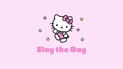 Cute Hello Kitty Character with Slay the Day Message and Sparkling Stars image