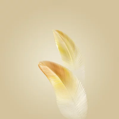 Elegant Golden Feathers on Soft Beige Background - Abstract Nature