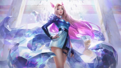 Fantasy Character Portrait: Enchanting Woman with Pink Hair and Shimmering Crystals image