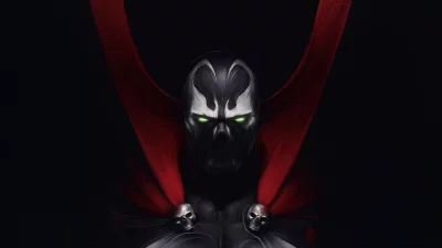 Dark Fantasy Anti-Hero with Glowing Green Eyes and Red Cape Digital Art image