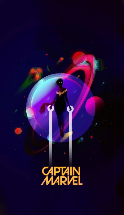 Captain Marvel Silhouette in Vibrant Cosmic Landscape Digital Art Illustration image
