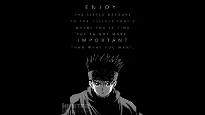 Black and White Anime Character with Inspiring Quote about Life's Detours image