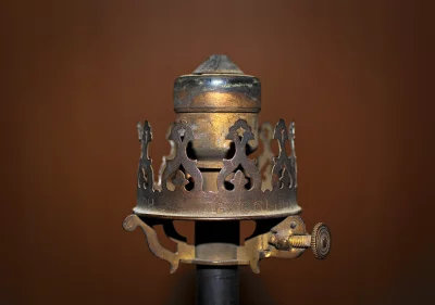 Vintage Ornate Brass Oil Lamp Burner Mechanism with Adjustment Knob image