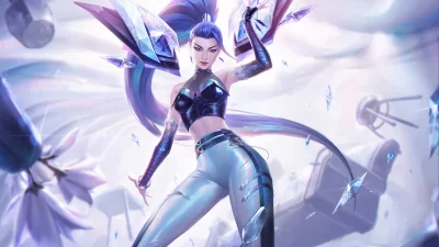 Dynamic Sci-Fi Warrior Woman Wielding Luminous Crystal Weapons in Action image