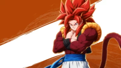 Powerful Super Saiyan 4 Gogeta Anime Character with Red Fur and Blue Sash image