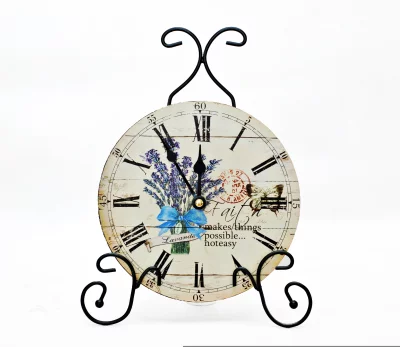 Rustic Lavender Floral Clock on Elegant Wrought Iron Stand image