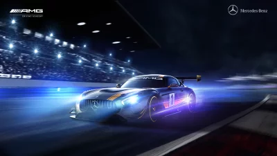 Mercedes-AMG GT Race Car Speeding on a Lit Racetrack at Night image