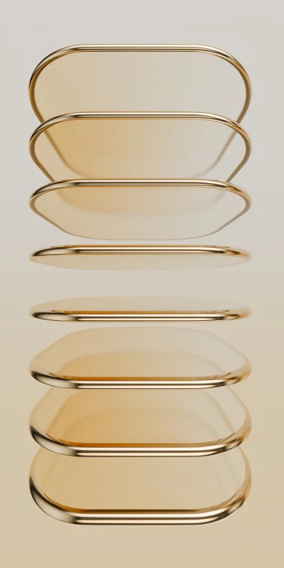 Abstract Golden Geometric Shapes Stacked on Minimalist Background