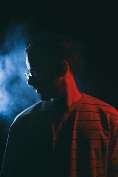 Dramatic Portrait Man Blue Red Light