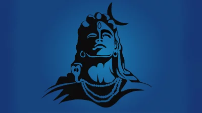 Lord Shiva Meditating Black Silhouette on Serene Blue Gradient with Spiritual Elements image