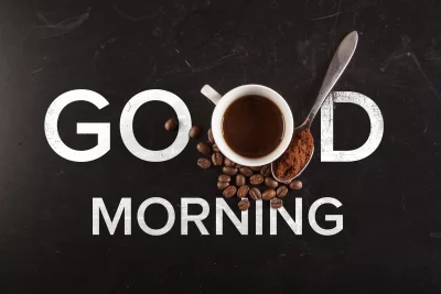 Invigorating Good Morning Coffee Display with Beans and Spoon on Dark Background image