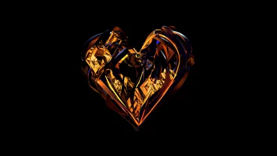 Dynamic Abstract Golden Heart on Black Background with Shimmering Elements image