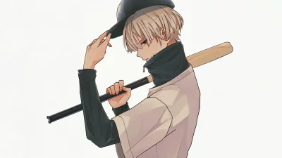 Anime Baseball Player Adjusting Cap with Bat over Shoulder image