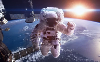 Astronaut Floating in Breathtaking Outer Space with Earth and Sun Cinematic View image