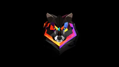 Vibrant Low Poly Wolf Head Illustration with Abstract Neon Colors on Black Background image