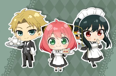 Cute Chibi Forger Family from Spy x Family as Butler and Maids Serving Desserts image