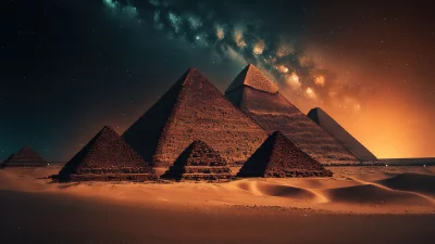 Ancient Giza Pyramids Under Starry Desert Night Sky Landscape image