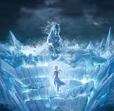 Powerful Ice Queen Meets Majestic Water Spirit Horse in Dramatic Frozen Landscape image