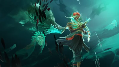 Ethereal Skull Warrior with Glowing Blades and Floral Crown Digital Art image