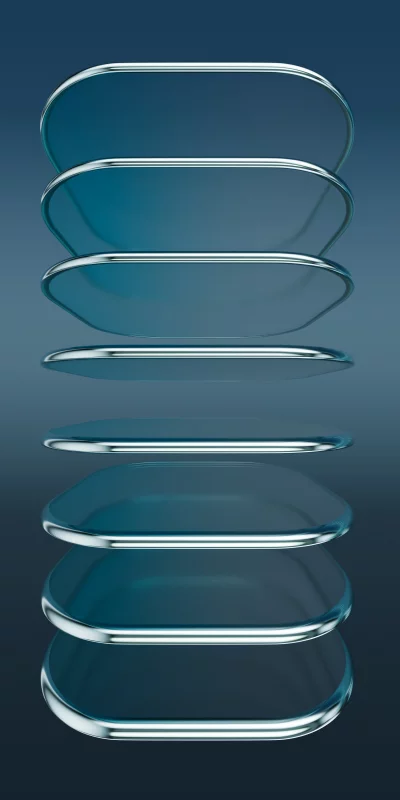Abstract Stack of Futuristic Blue Shelves with Chrome Edges