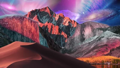 Surreal Cosmic Mountain Desert Landscape with Nebulous Sky Vista image