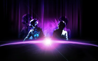 Daft Punk Style Robots in Glowing Purple Abstract Cyberpunk Art image