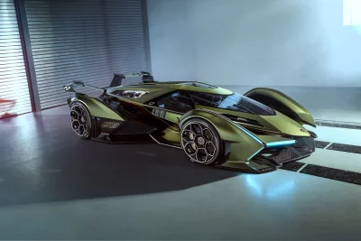 Futuristic Green Lamborghini Concept Car with Striking Neon Accents in Studio image