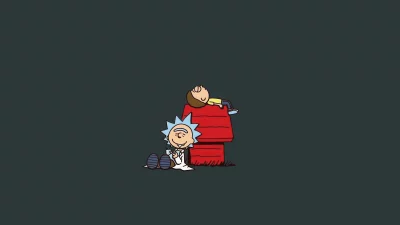 Rick and Morty Characters Relaxing on Snoopy's Iconic Doghouse image