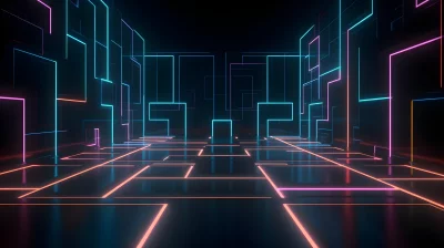Futuristic Neon Light Grid Tunnel with Vibrant Geometric Lines Abstract Background image