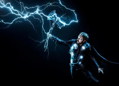 Mighty Hero Unleashes Electrifying Blue Lightning with Powerful Stormbreaker Weapon image