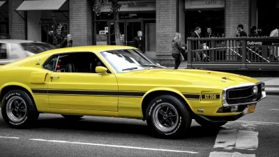 Striking Yellow Shelby Mustang GT350 Classic Muscle Car on City Street image