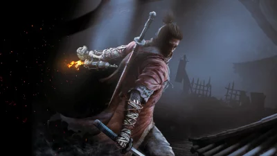 Dynamic Warrior with Blazing Prosthetic Arm and Drawn Katana image