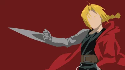 Dynamic Anime Hero with Blond Hair Red Coat and Metallic Blade Arm Minimalist Vector Art image