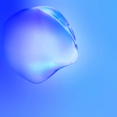 Dynamic Blue Fluid Form with Glossy Highlights on Gradient Background image