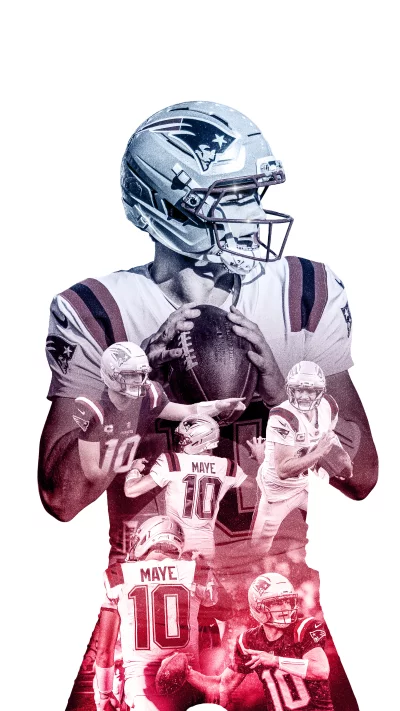 New England Patriots Quarterback Mac Jones Dynamic Action Football Composite Image image