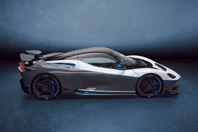 Dynamic Pininfarina Battista Electric Hypercar in Grey and White Studio image