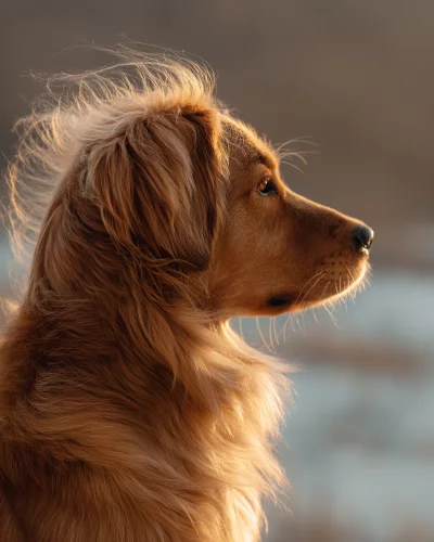 Beautiful Golden Dog Profile Bathed in Warm Evening Sunlight