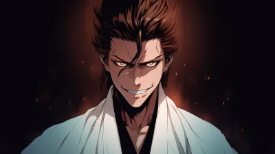 Mysterious Anime Warrior with Intense Golden Eyes and Confident Smirk image