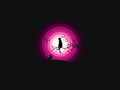 Mystical Cat Silhouettes on Tree Branches with Pink Moon Glow image