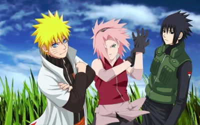Dynamic Anime Team 7 Naruto Characters Posing Outdoors in a Green Field image