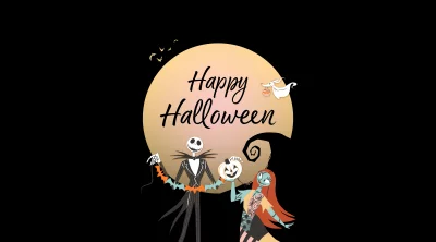 Jack Skellington and Sally Celebrating Halloween with Spooky Fun Under a Full Moon image