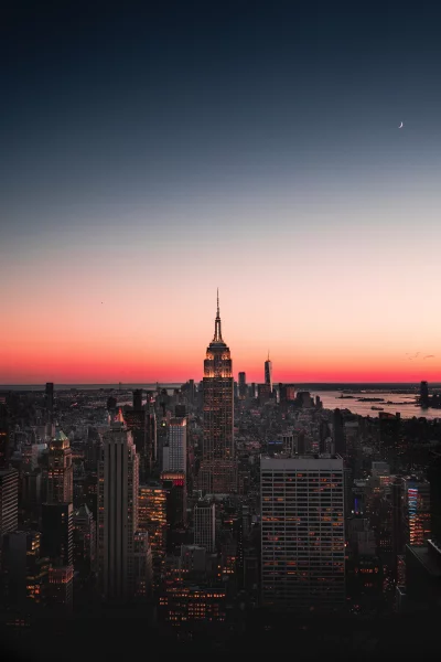 New York City Skyline at Twilight with Empire State Building and Crescent Moon image